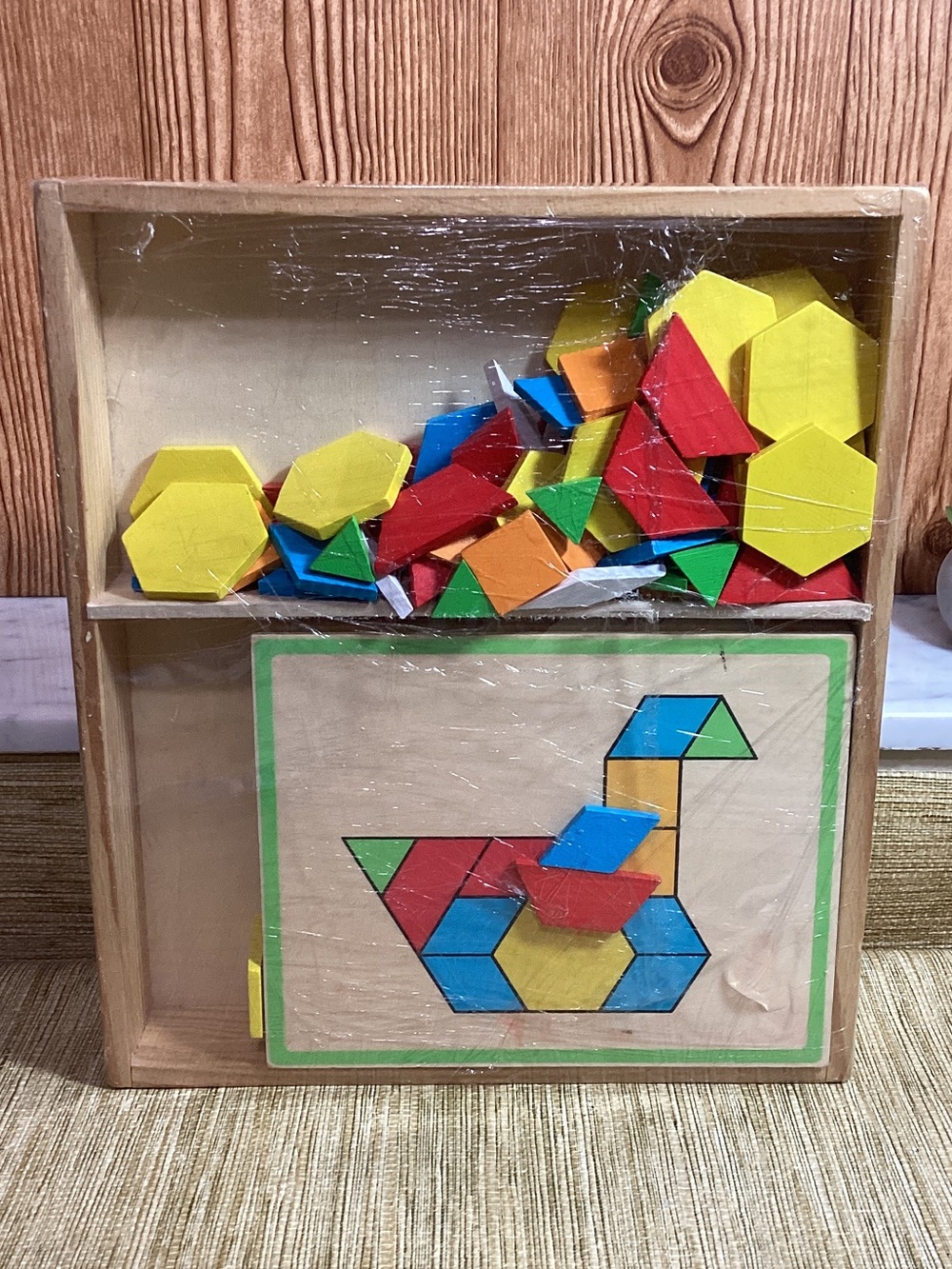 Wooden Geometric Pattern Blocks - Multicolor Kids Toy